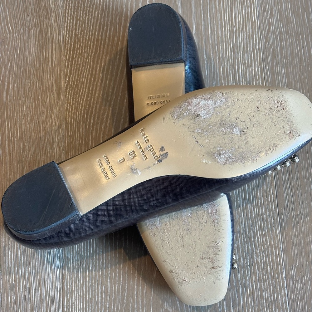 kate spade Black Crystal-Embellished Square-Toe Flats 060 - Picture 6 of 7